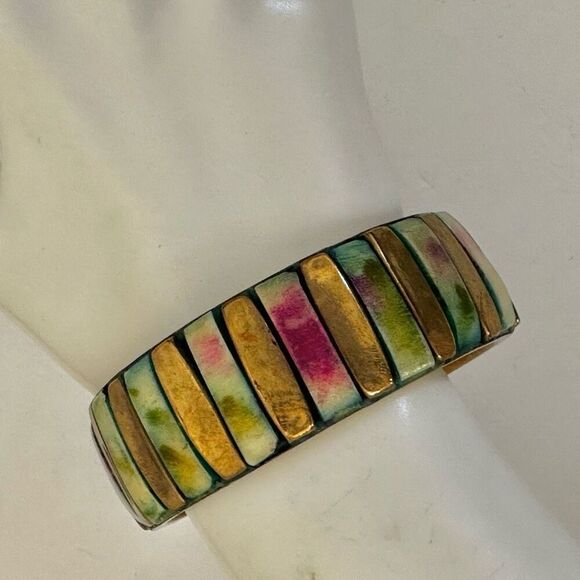 Brass inlay bangle bracelet - Picture 1 of 7